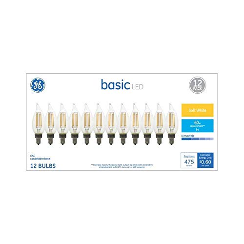 GE Basic 12-Pack 60 W Equivalent Dimmable Warm White Ca10 LED Light Fixture Light Bulbs Decorative Candelabra Antique