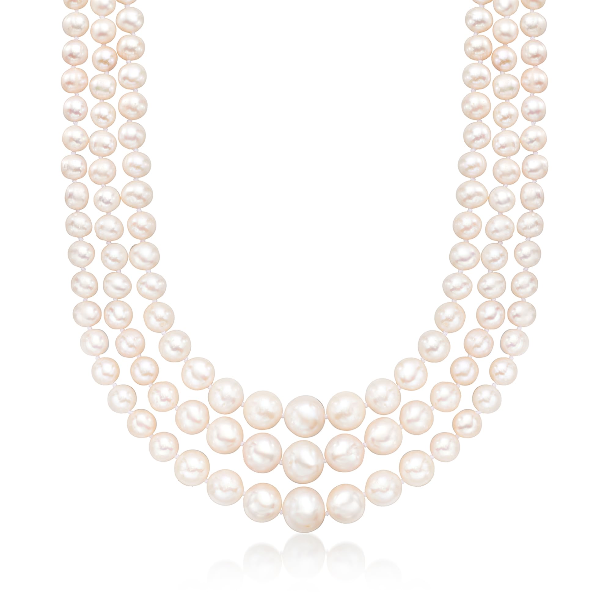 Ross-Simons 6-11.5mm Cultured Pearl Graduated 3-Strand Necklace With 14kt Yellow Gold. 18 inches