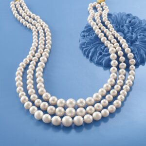 Ross-Simons 6-11.5mm Cultured Pearl Graduated 3-Strand Necklace With 14kt Yellow Gold. 18 inches