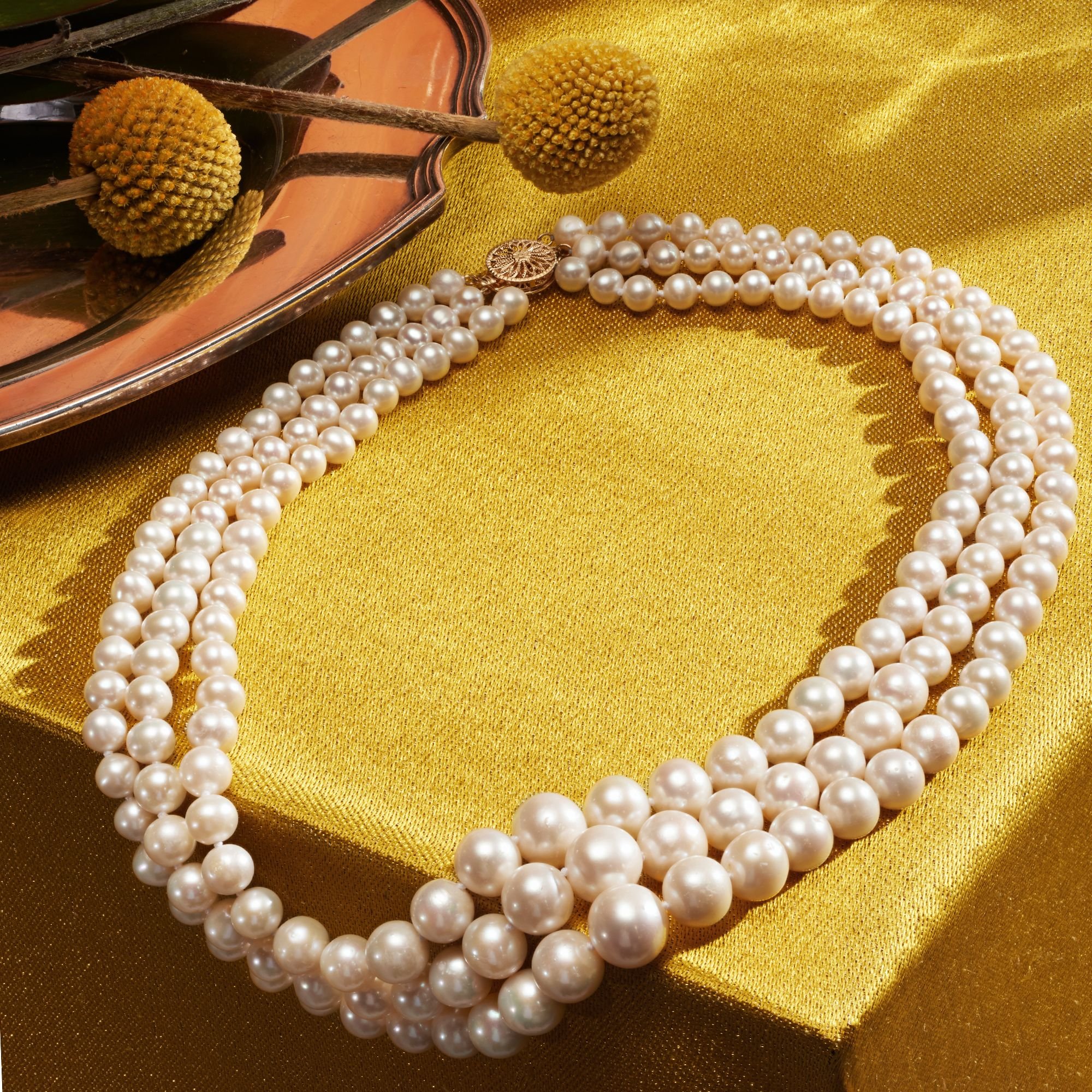 Ross-Simons 6-11.5mm Cultured Pearl Graduated 3-Strand Necklace With 14kt Yellow Gold. 18 inches