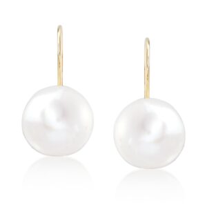 ross-simons 10-11mm cultured button pearl drop earrings in 14kt yellow gold