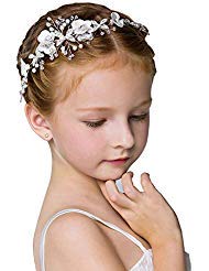 campsis flower girl headpiece wedding head piece crystal pearl hair headband first communion accessories tiara for girls(silver)