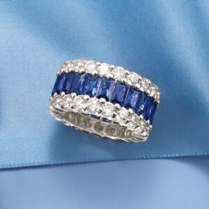 Ross-Simons 6.30 ct. t.w. Simulated Sapphire and 4.20 ct. t.w. CZ Eternity Band in Sterling Silver. Size 6