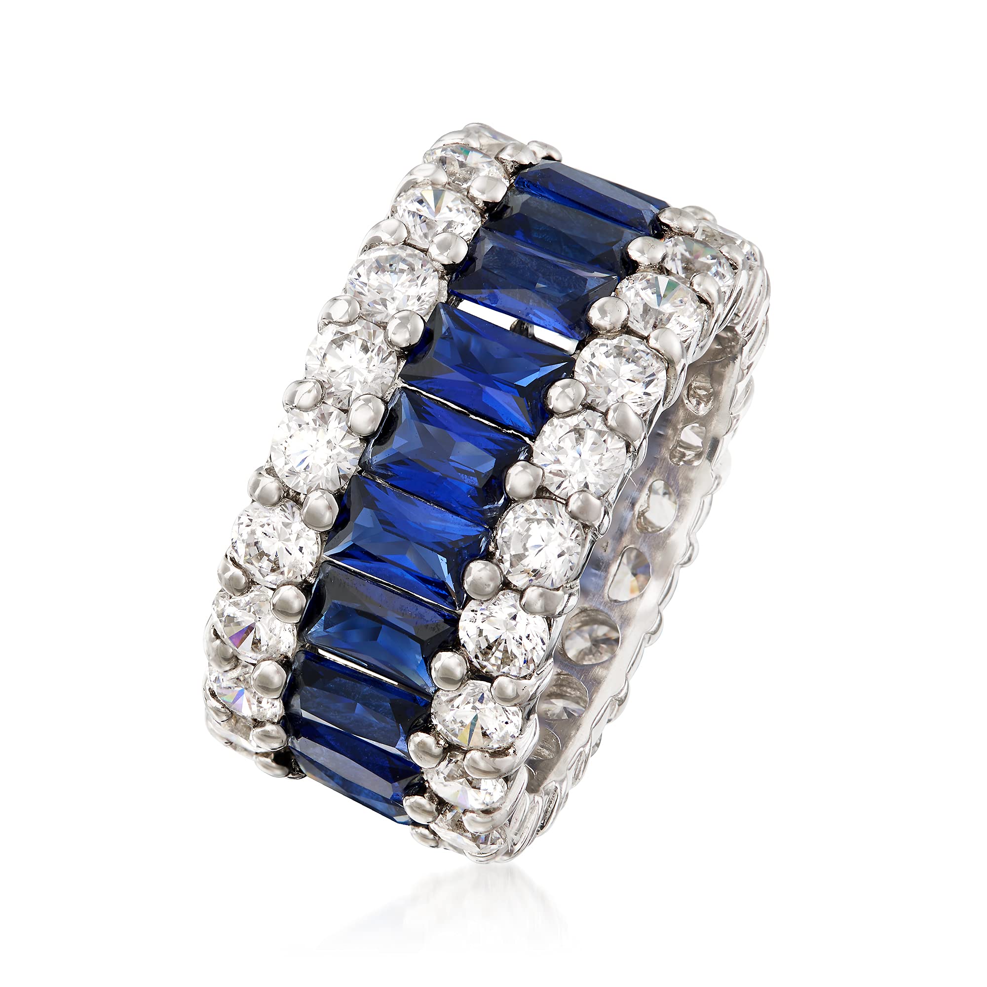 Ross-Simons 6.30 ct. t.w. Simulated Sapphire and 4.20 ct. t.w. CZ Eternity Band in Sterling Silver. Size 6