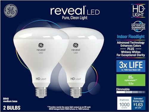 GE Reveal 2-Pack 85 W Equivalent Dimmable Color-Enhancing Br40 LED Light Fixture Light Bulbs