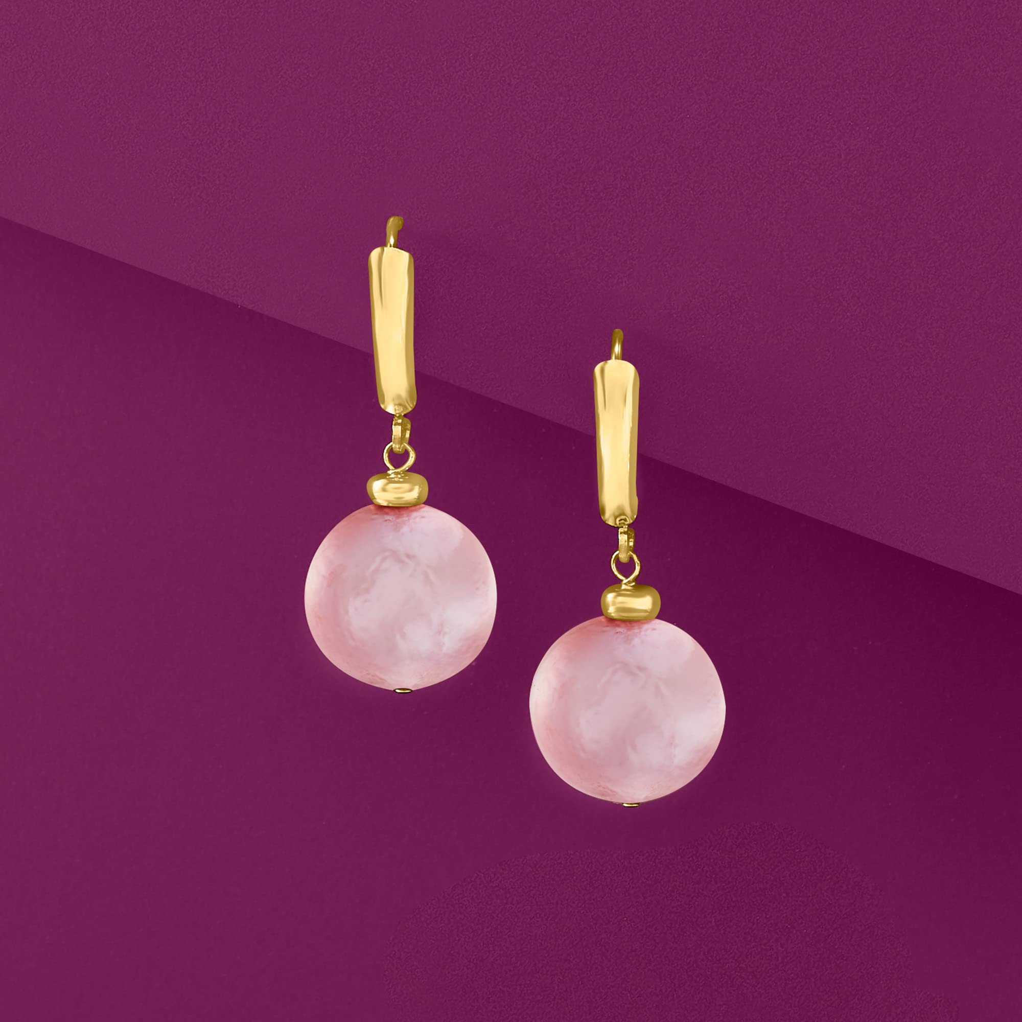 Ross-Simons 11.5-12.5mm Pink Cultured Pearl Drop Earrings in 14kt Yellow Gold