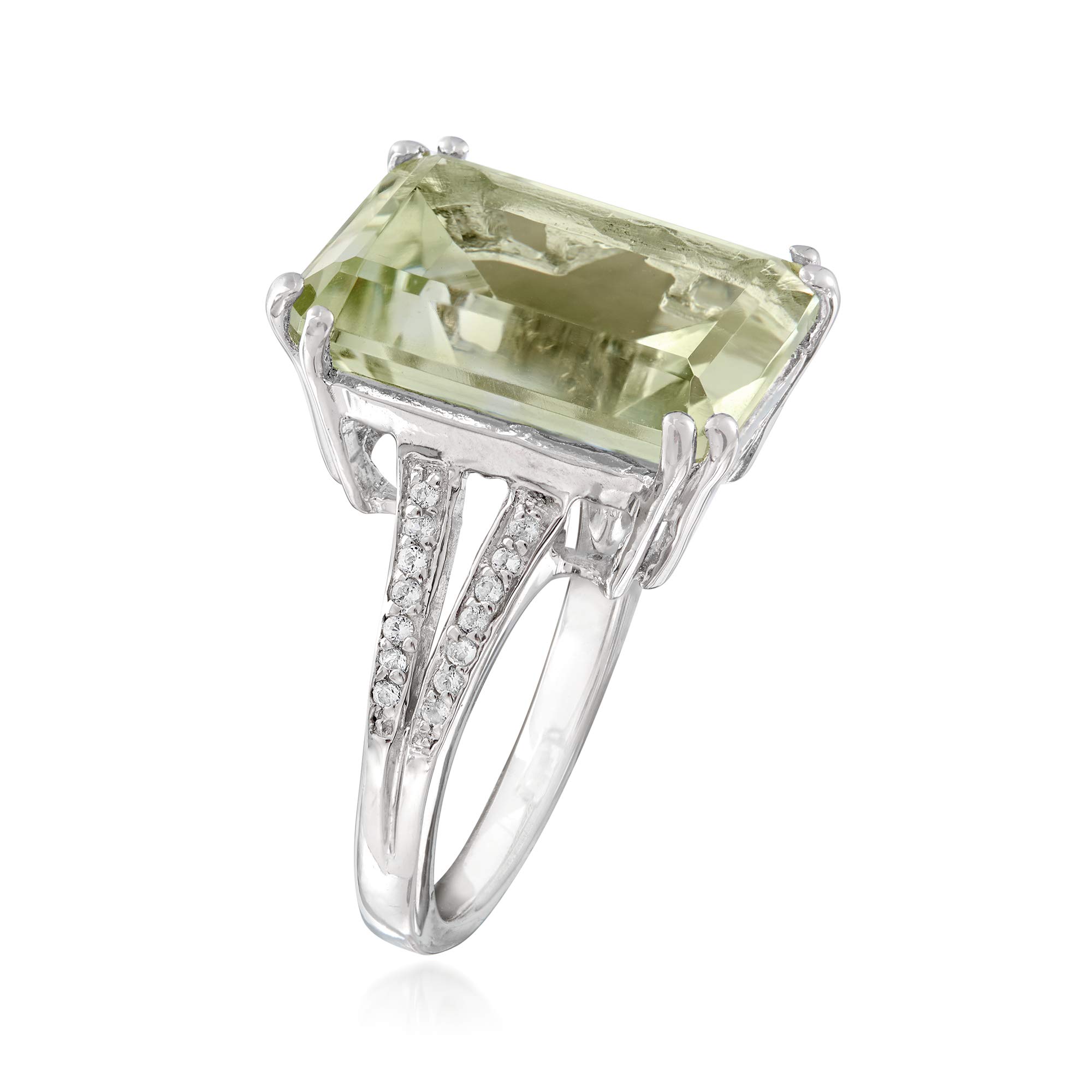 Ross-Simons 11.00 Carat Prasiolite and .10 ct. t.w. White Topaz Ring in Sterling Silver. Size 6