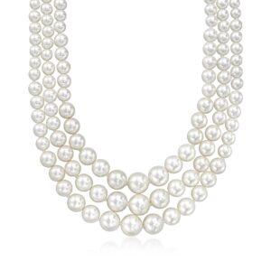 Ross-Simons 6-12mm Shell Pearl Graduated 3-Strand Necklace with Sterling Silver