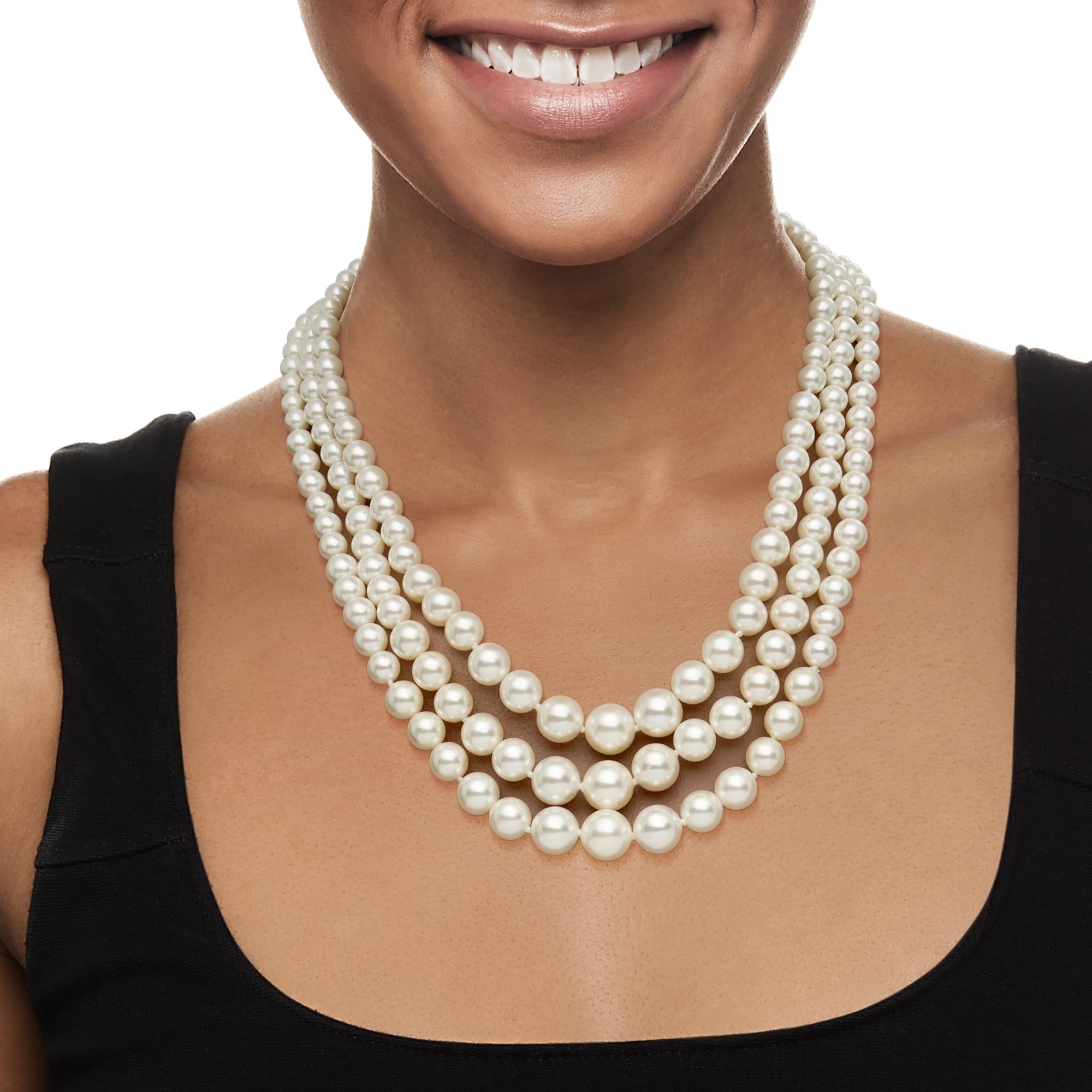 Ross-Simons 6-12mm Shell Pearl Graduated 3-Strand Necklace with Sterling Silver