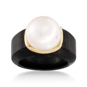 Ross-Simons 13-13.5mm Cultured Pearl Ring in Black Jade and 14kt Yellow Gold. Size 8