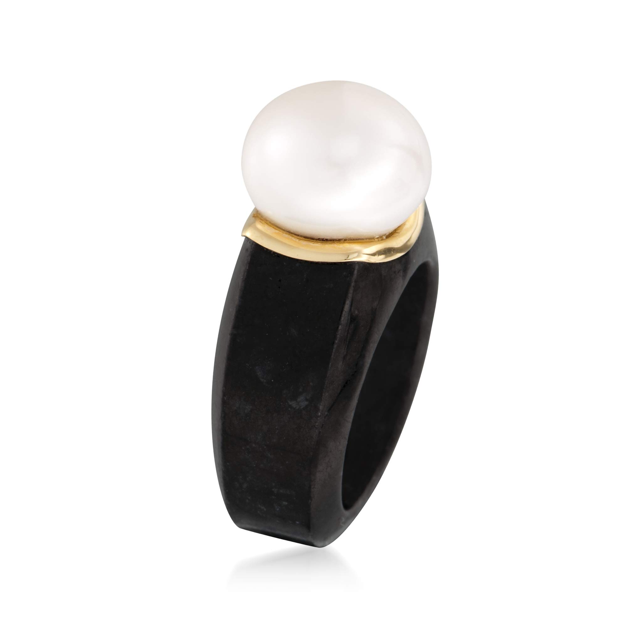 Ross-Simons 13-13.5mm Cultured Pearl Ring in Black Jade and 14kt Yellow Gold. Size 8