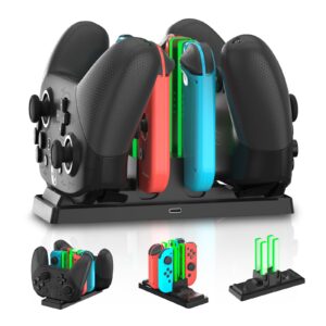 Controller Charger Dock for Nintendo Switch, 6 in 1 Charging Station for Nintendo Switch Joy-Con Controllers and Pro Controllers Black(Not for PowerA Pro Controllers)