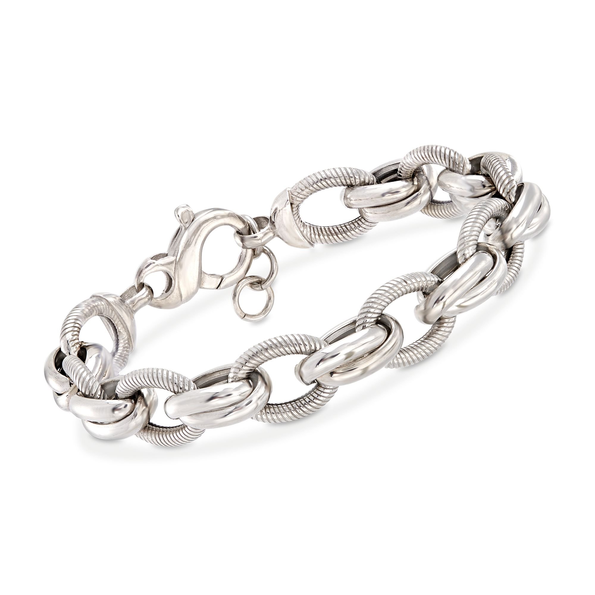 Ross-Simons Italian Sterling Silver Textured and Polished Multi-Link Bracelet. 8 inches