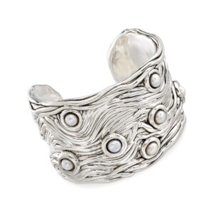 ross-simons 6-6.5mm cultured button pearl cuff bracelet in sterling silver over resin. 8 inches