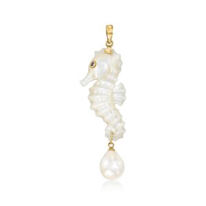 Ross-Simons Mother-Of-Pearl Seahorse Pendant With 9mm Cultured Pearl in 14kt Yellow Gold