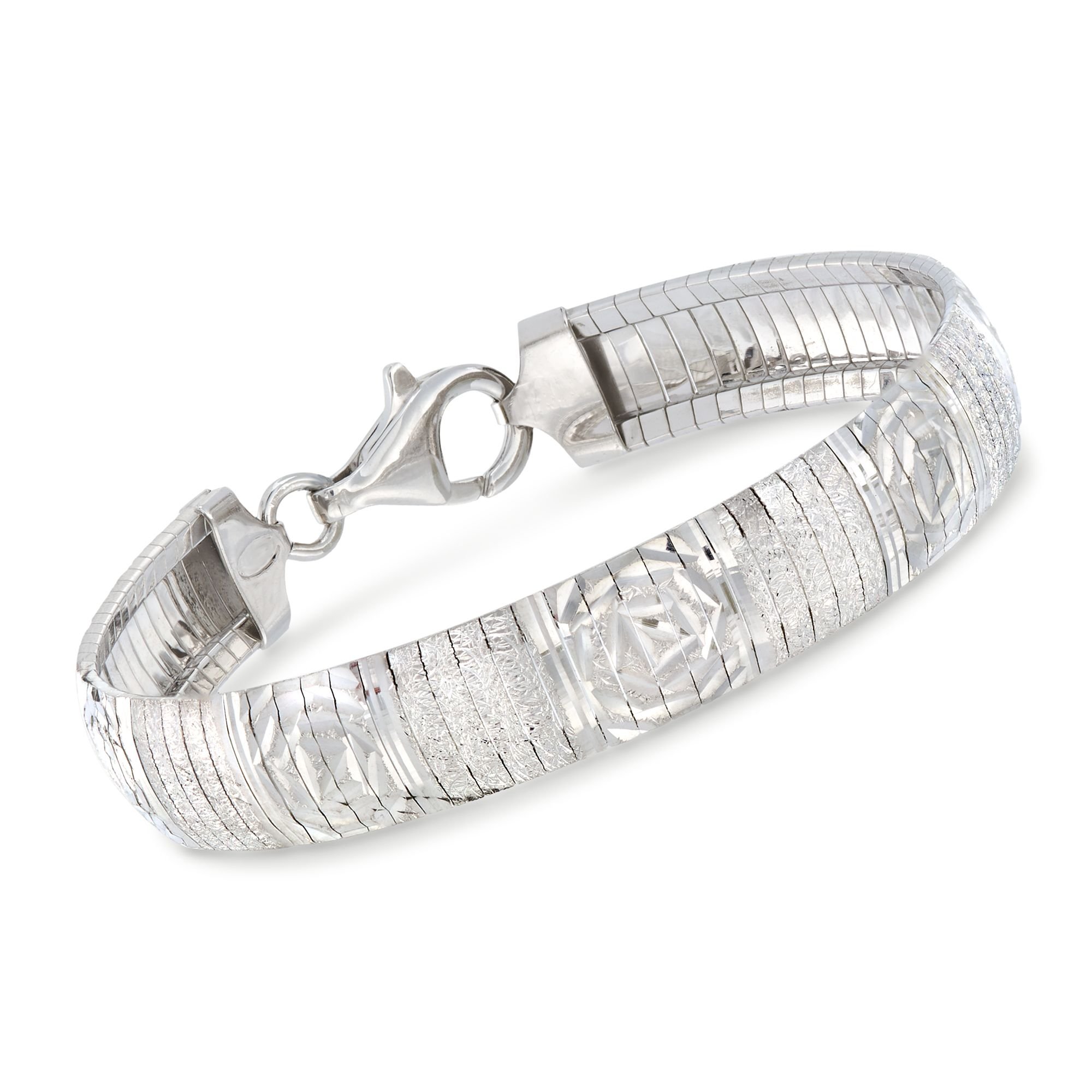 Ross-Simons Italian Sterling Silver Diamond-Cut Omega Bracelet. 7 inches