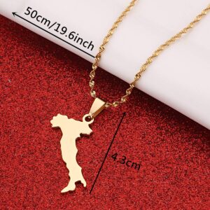 Stainless Steel Italy Map Pendant Necklaces Italian Maps Jewelry Gifts (Gold Color)