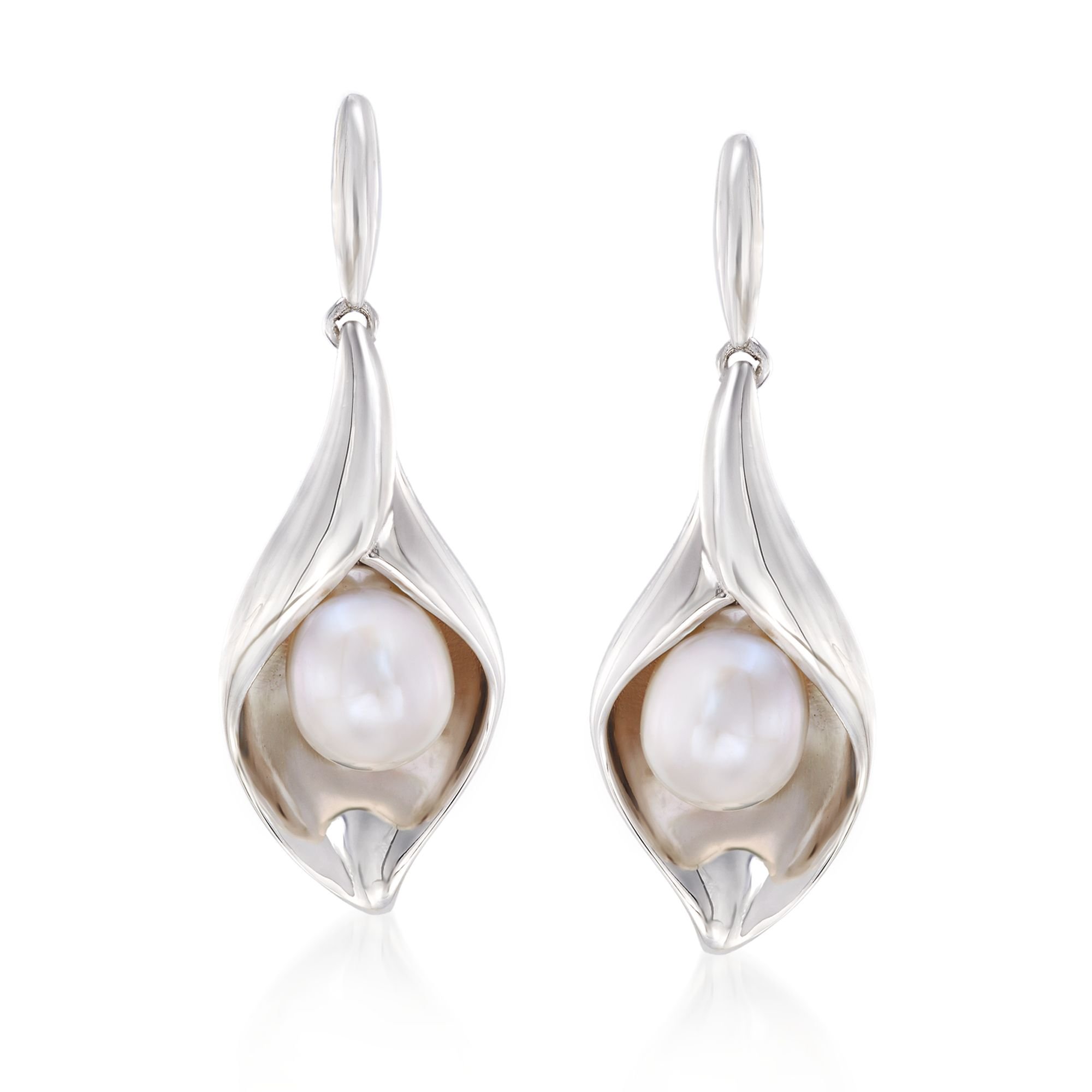 Ross-Simons 6.5-7mm Cultured Pearl Nature-Inspired Drop Earrings in Sterling Silver