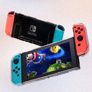 Switch Clear Case, Dockable Protective Hard Cover Case for Nintendo Switch and Soft TPU Grip Case for Joy-Con with Tempered Glass Screen Protector and Thumb Stick Caps (NOT for Switch OLED)