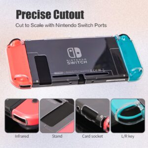 Switch Clear Case, Dockable Protective Hard Cover Case for Nintendo Switch and Soft TPU Grip Case for Joy-Con with Tempered Glass Screen Protector and Thumb Stick Caps (NOT for Switch OLED)