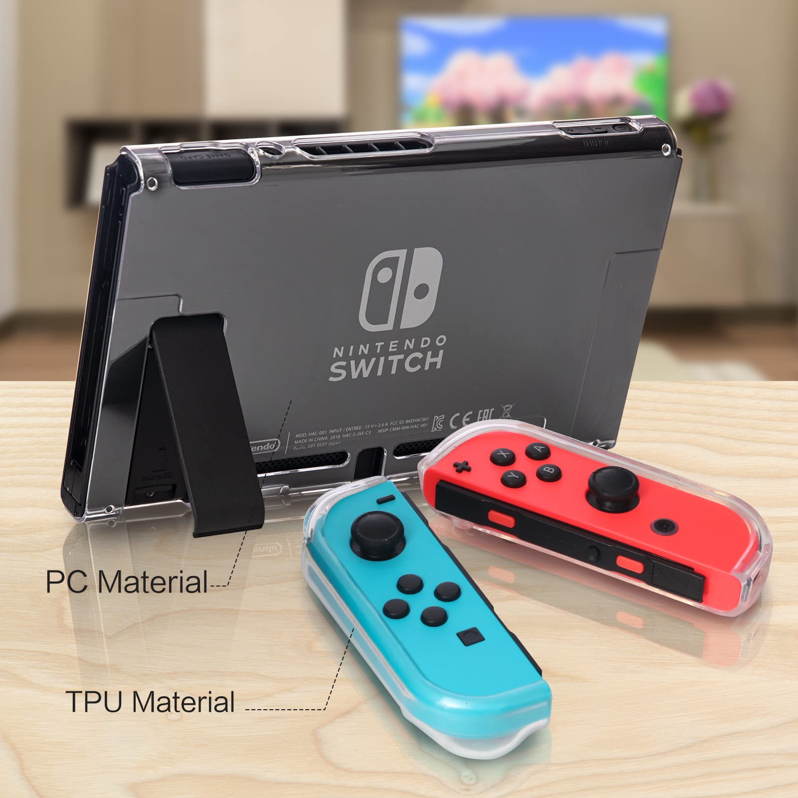 Switch Clear Case, Dockable Protective Hard Cover Case for Nintendo Switch and Soft TPU Grip Case for Joy-Con with Tempered Glass Screen Protector and Thumb Stick Caps (NOT for Switch OLED)