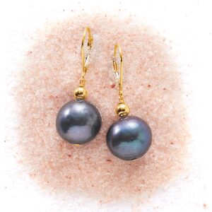 Ross-Simons 13-14mm Black Cultured Pearl Drop Earrings in 14kt Yellow Gold