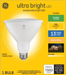 ge ultra bright led light bulb, 150 watt, warm white, par38 outdoor floodlight