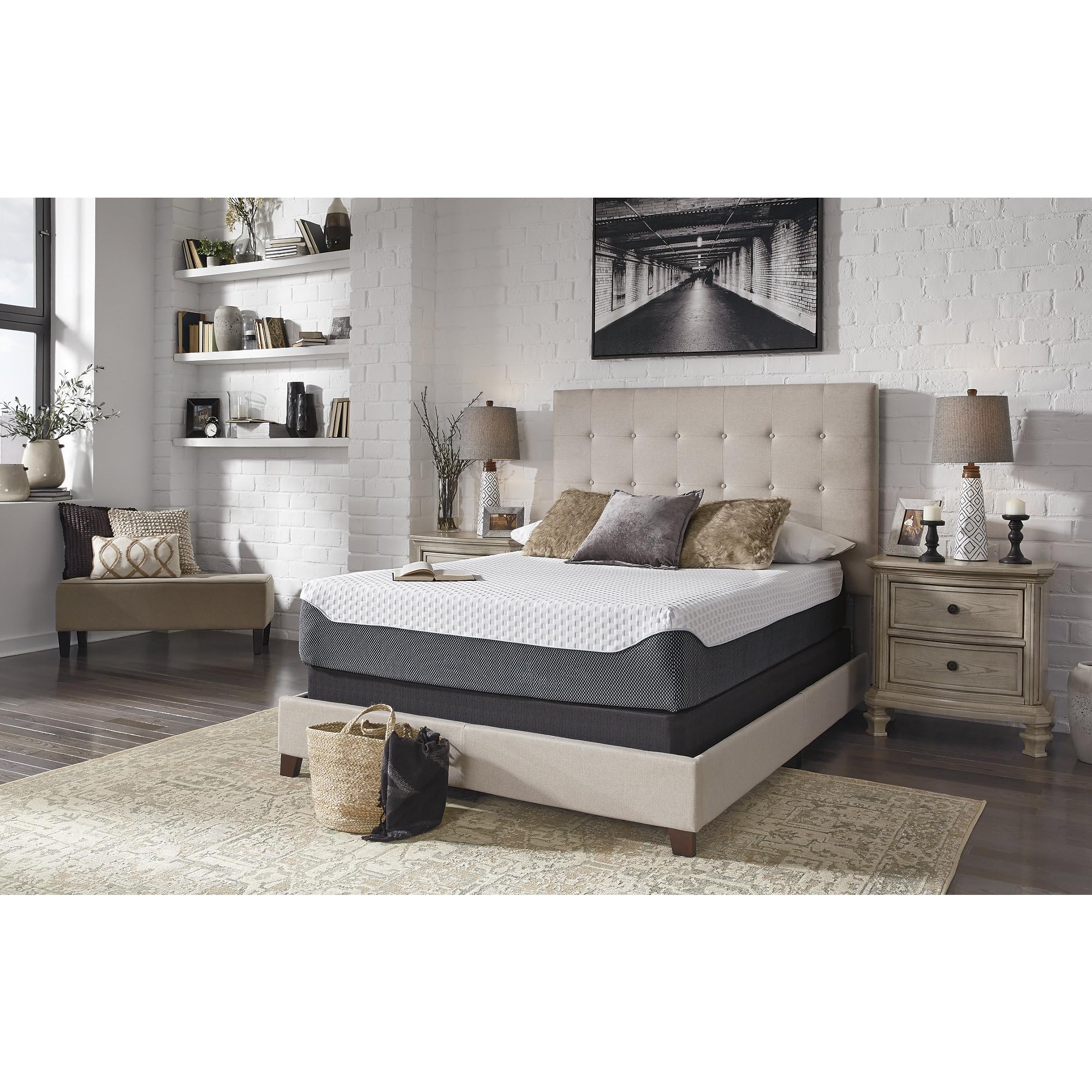 Signature Design by Ashley King Size Chime Elite 12 Inch Plush Green Tea & Charcoal Gel Memory Foam Mattress with Micro Cool Cover