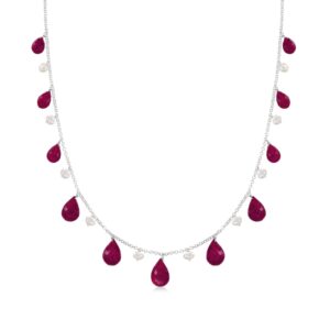 Ross-Simons Gemstone and 4-5mm Cultured Pearl Drop Necklace in Sterling Silver