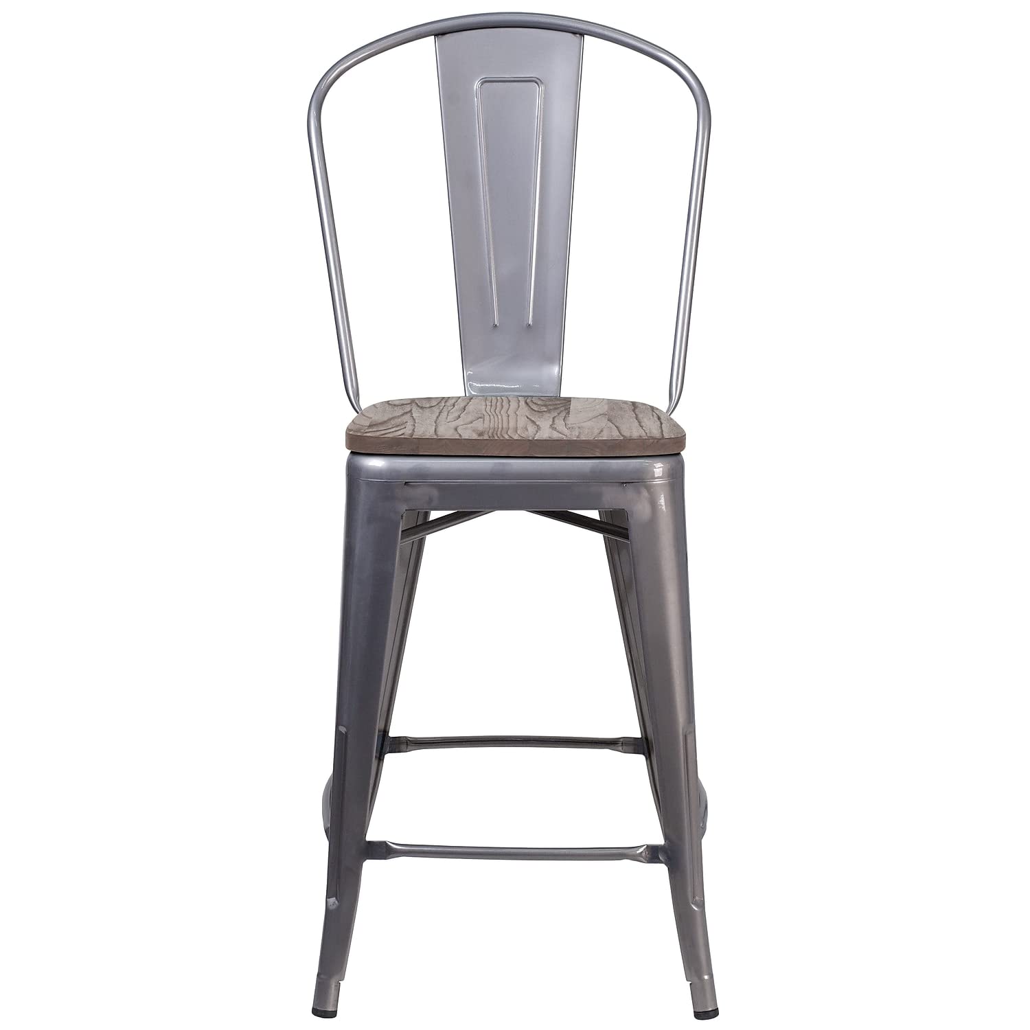 Flash Furniture Lincoln 4 Pk. 24" High Clear Coated Counter Height Stool with Back and Wood Seat