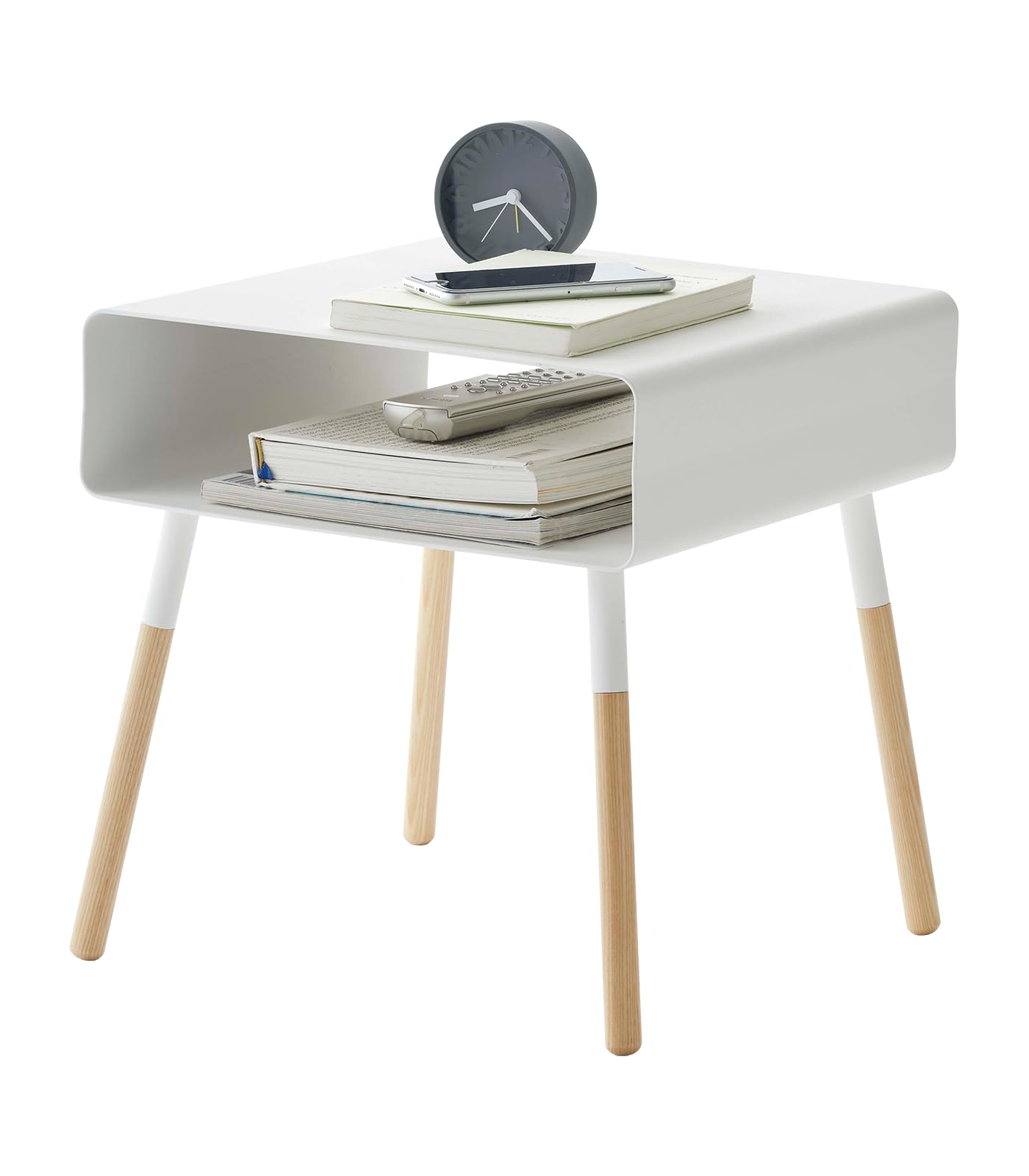 YAMAZAKI home Plain Side Table with Storage Shelf White