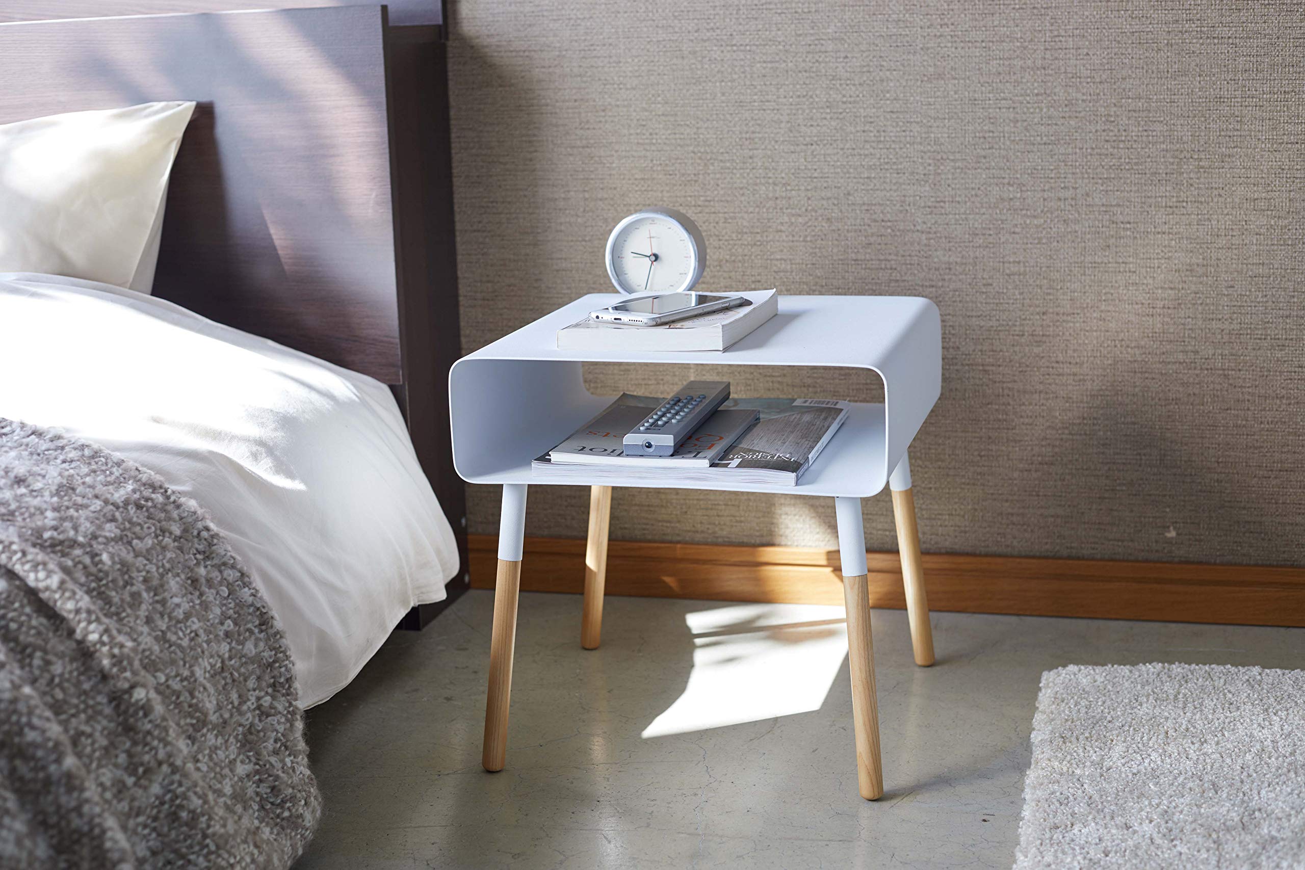 YAMAZAKI home Plain Side Table with Storage Shelf White