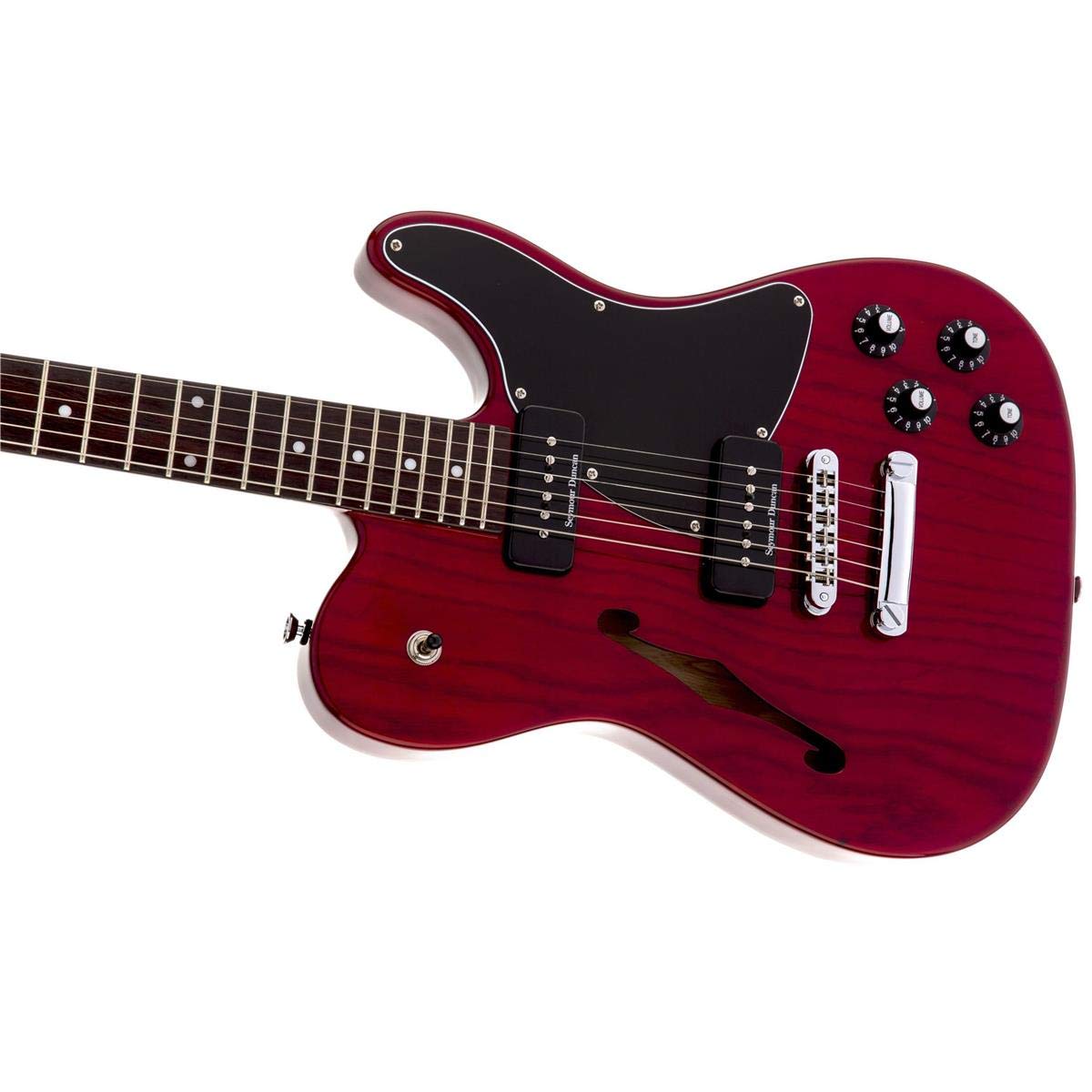 Fender Jim Adkins JA-90 Thinline Telecaster Electric Guitar, with 2-Year Warranty, Crimson Red Transparent, Laurel Fingerboard