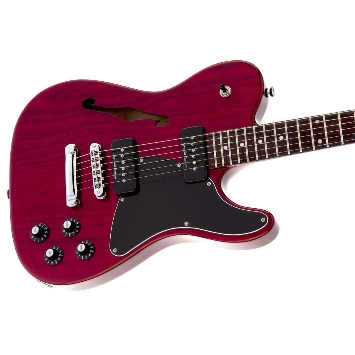 Fender Jim Adkins JA-90 Thinline Telecaster Electric Guitar, with 2-Year Warranty, Crimson Red Transparent, Laurel Fingerboard