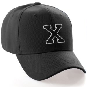 Classic Baseball Hat Custom A to Z Initial Team Letter, Black Cap White Black Letter X