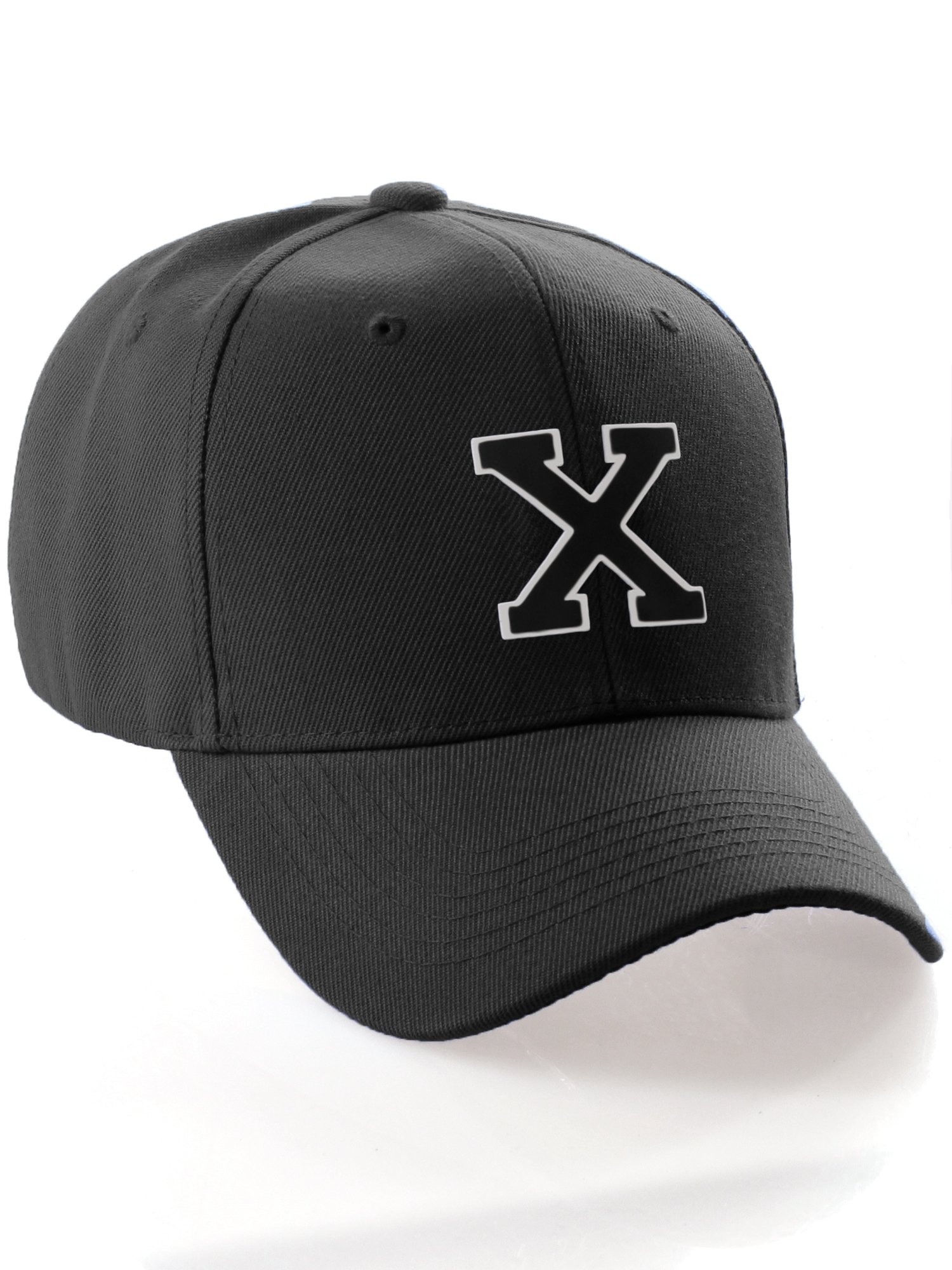 Classic Baseball Hat Custom A to Z Initial Team Letter, Black Cap White Black Letter X