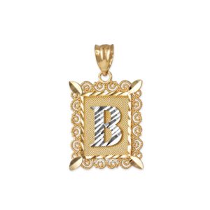 la blingz 10k yellow gold filigree alphabet initial letter b dc pendant (s/l) (small)