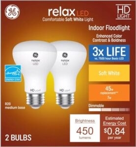 ge relax 2-pack 45 w equivalent dimmable soft white r20 led light fixture light bulbs