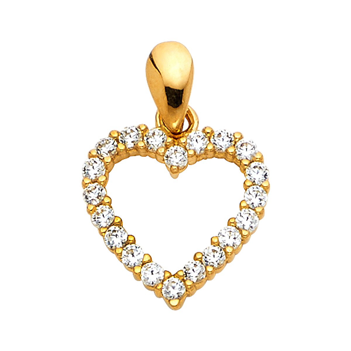 TGDJ 14k White OR White Gold Open Heart CZ Charm Pendant (Yellow-Gold)