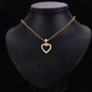 TGDJ 14k White OR White Gold Open Heart CZ Charm Pendant (Yellow-Gold)