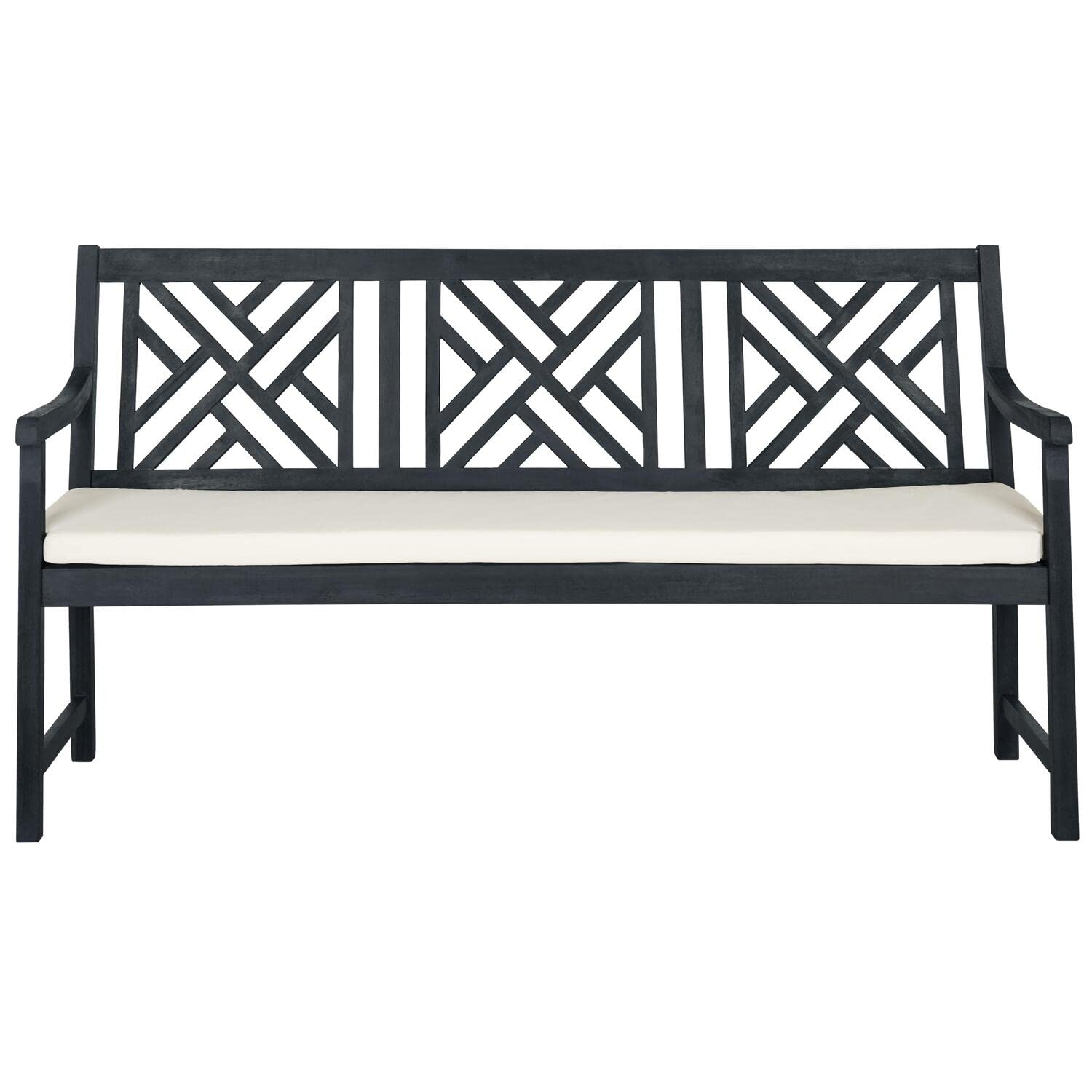 Safavieh PAT6738K Outdoor Collection Bradbury Grey 3 Seat Bench, Dark Slate Gray/Beige