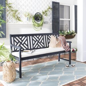 Safavieh PAT6738K Outdoor Collection Bradbury Grey 3 Seat Bench, Dark Slate Gray/Beige