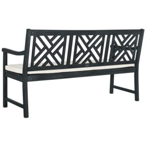 Safavieh PAT6738K Outdoor Collection Bradbury Grey 3 Seat Bench, Dark Slate Gray/Beige