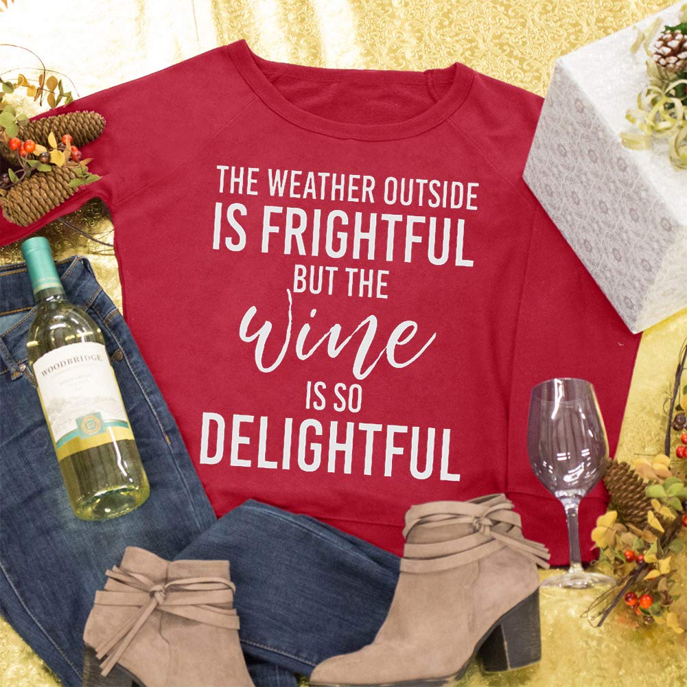 Christmas Women's Retro Graphic Shirt Crewneck Vacation Ugly Vintage Sweatshirts The Wine Is So Delightful M