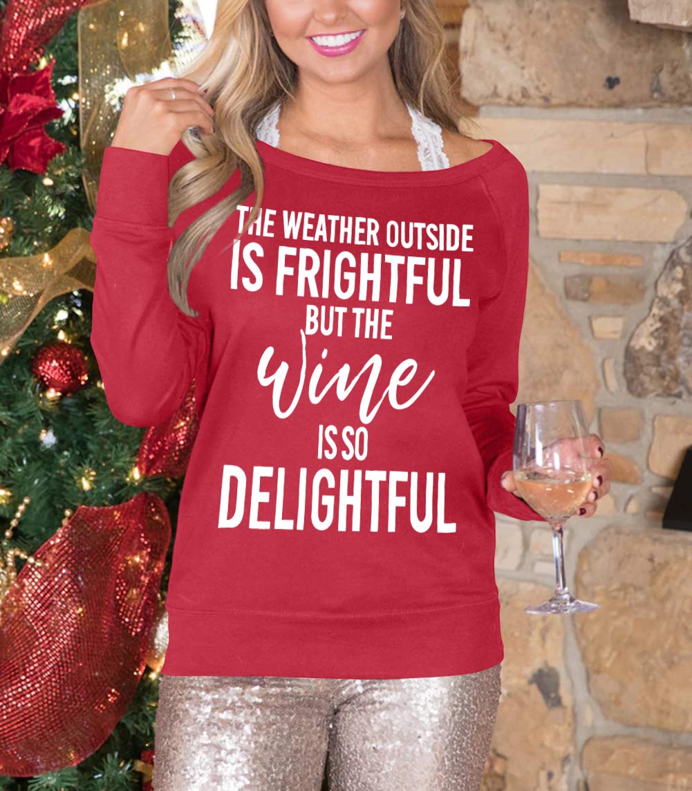 Christmas Women's Retro Graphic Shirt Crewneck Vacation Ugly Vintage Sweatshirts The Wine Is So Delightful M