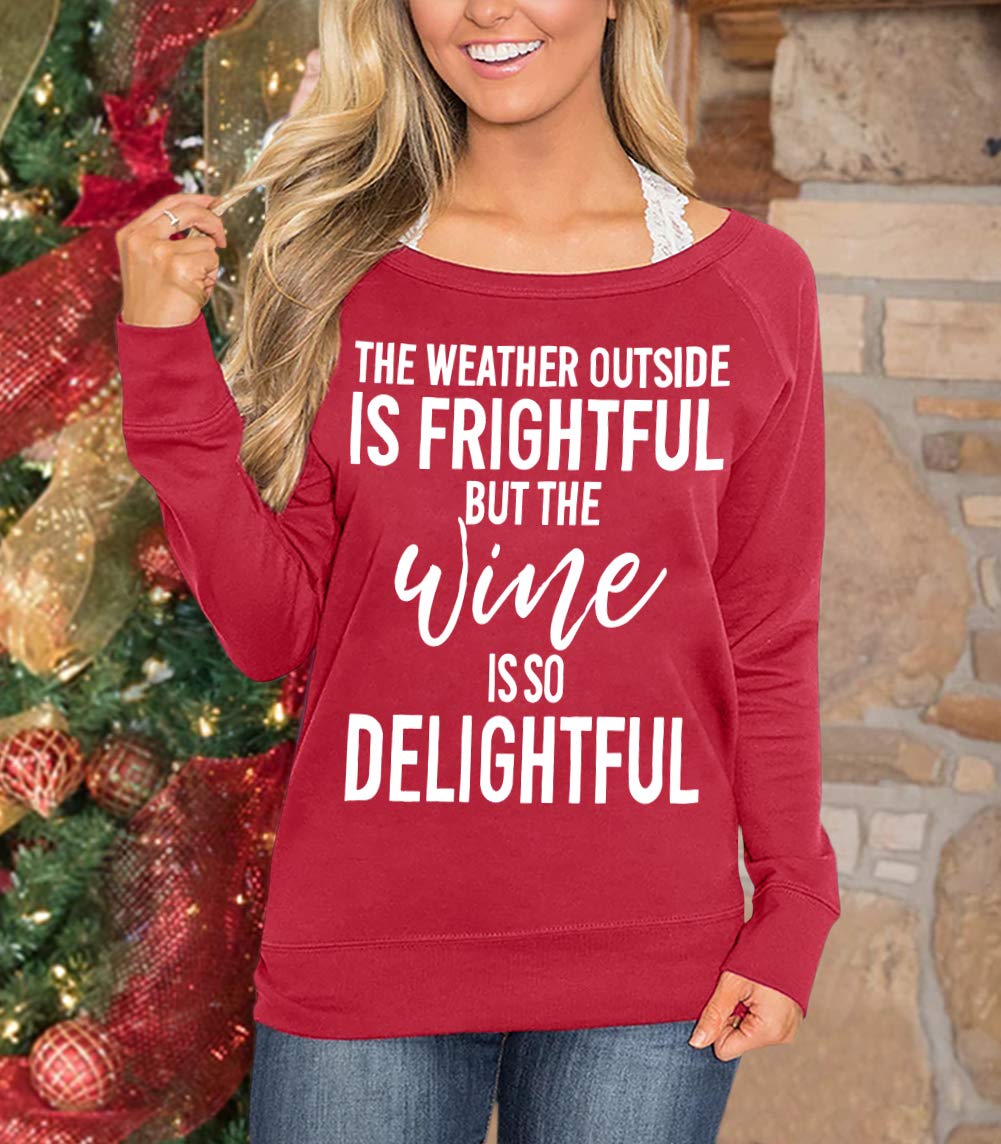 Christmas Women's Retro Graphic Shirt Crewneck Vacation Ugly Vintage Sweatshirts The Wine Is So Delightful M