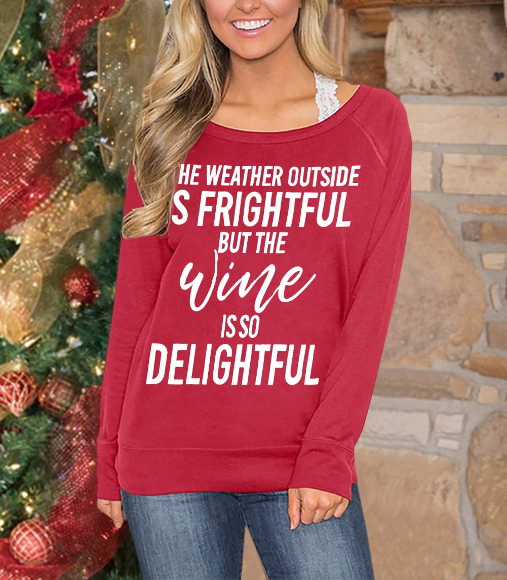 Christmas Women's Retro Graphic Shirt Crewneck Vacation Ugly Vintage Sweatshirts The Wine Is So Delightful M