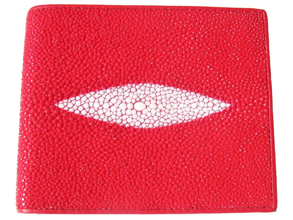 Julie Genuine Real Stingray Skin Leather Eye Man Bifold Shiny Red Wallet