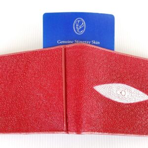 Julie Genuine Real Stingray Skin Leather Eye Man Bifold Shiny Red Wallet