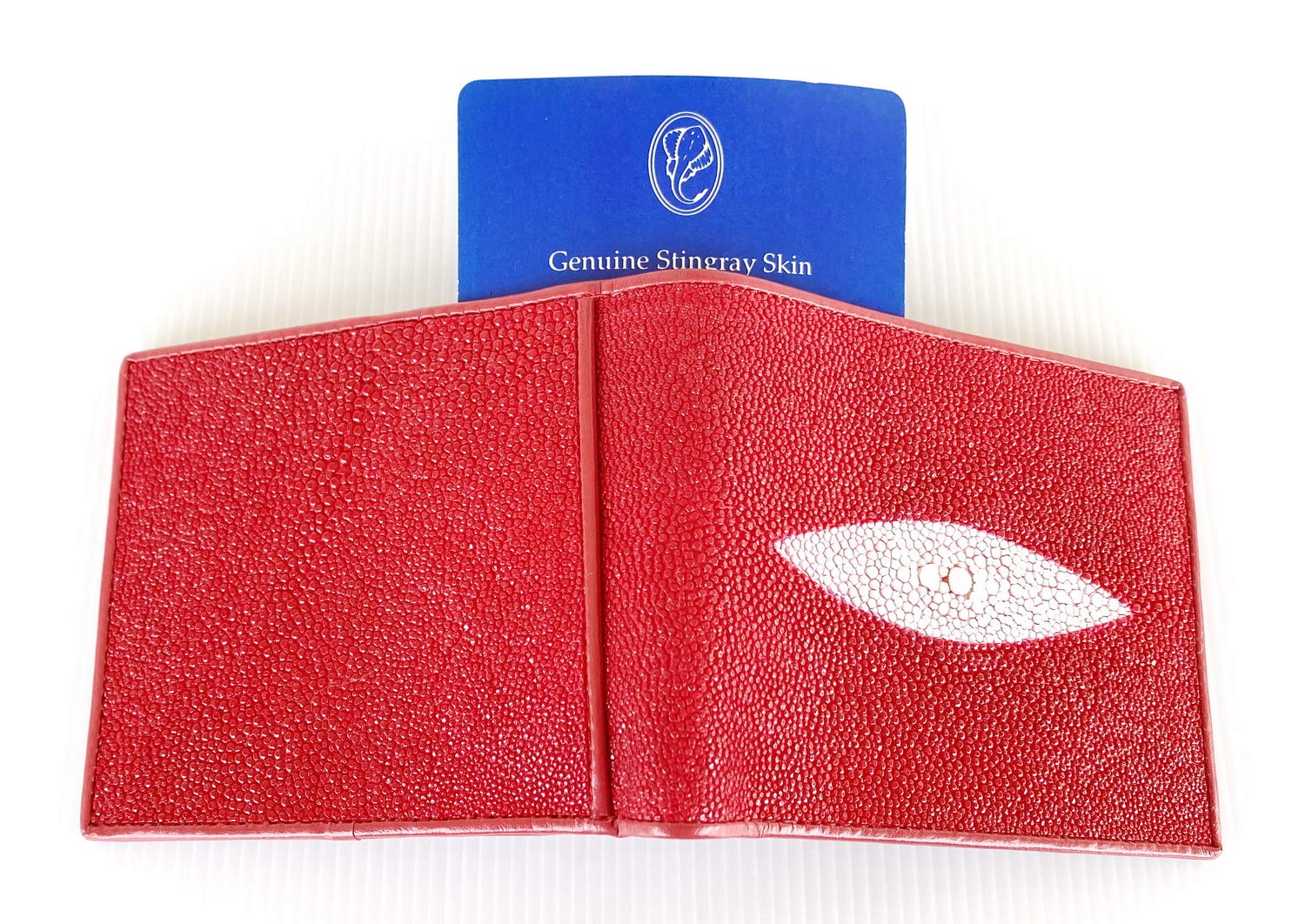 Julie Genuine Real Stingray Skin Leather Eye Man Bifold Shiny Red Wallet